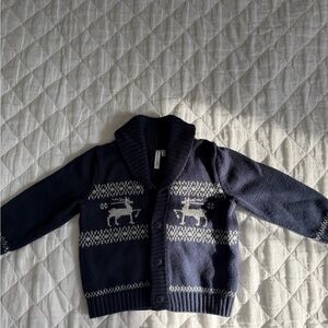 Janie and Jack Navy Sweater with Reindeer Pattern